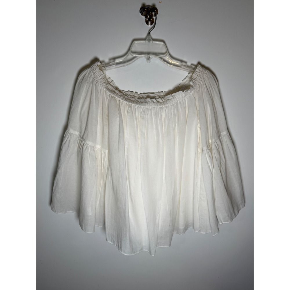 Trina Turk White Off The Shoulder Tiered Bell Sleeve Blouse Top Boho Cotton